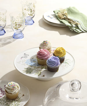 Lenox Butterfly Meadow Anniversary Porcelain Cake Plate with Domed Glass Cover Floral Decal 898188