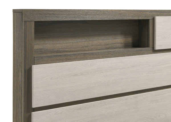 English Elm Edmondson California King Platform Bed with Storage Bookcase Headboard in Grey Oak B062S01777