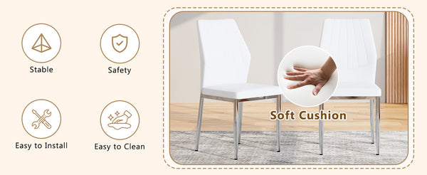 English Elm Set of 4 Brown Shell-Pattern Dining Chairs with Ergonomic Tech Fabric, Sturdy Metal Legs, 37" White+Silver W1151P359609