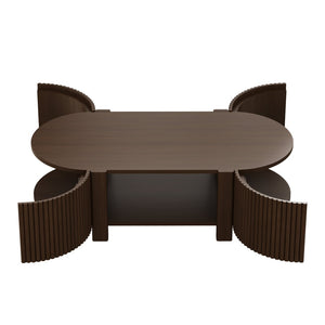 English Elm Oval Fluted Rubberwood Coffee Table with Open Storage Shelf for Living Room Walnut N735P369880D