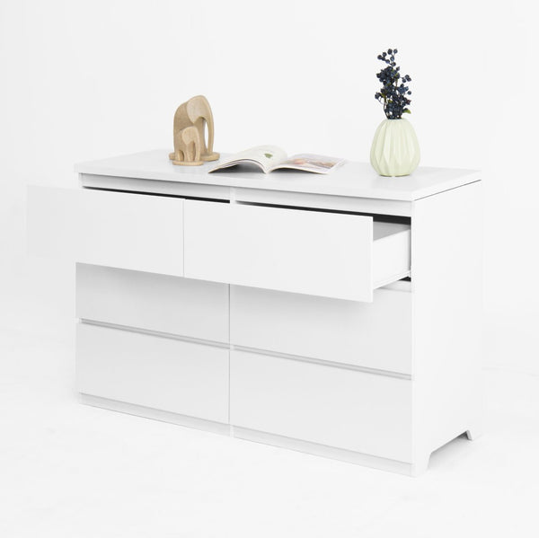 English Elm Modern Six Drawer Dresser with Wave Panel Fronts Handleless Design for Bedroom W409P371346