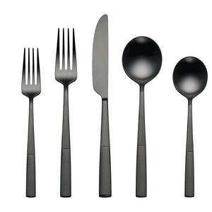 Lenox Modulus Zen Grooved Black Matte 18/10 Stainless Steel Flatware Set for Four 898324