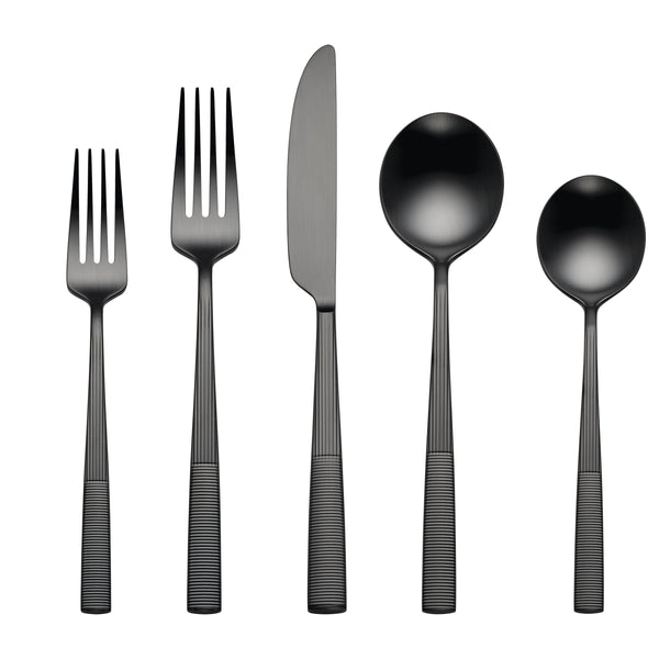 Lenox Modulus Zen Grooved Black Matte 18/10 Stainless Steel Flatware Set for Four 898324