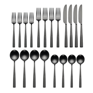 Lenox Modulus Zen Grooved Black Matte 18/10 Stainless Steel Flatware Set for Four 898324