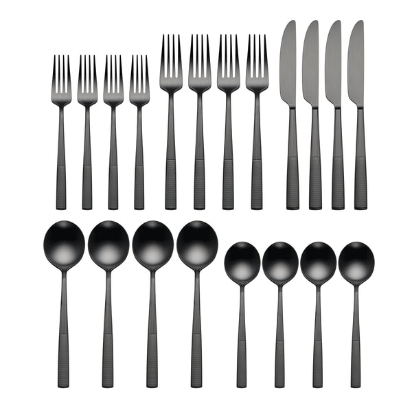 Lenox Modulus Zen Grooved Black Matte 18/10 Stainless Steel Flatware Set for Four 898324