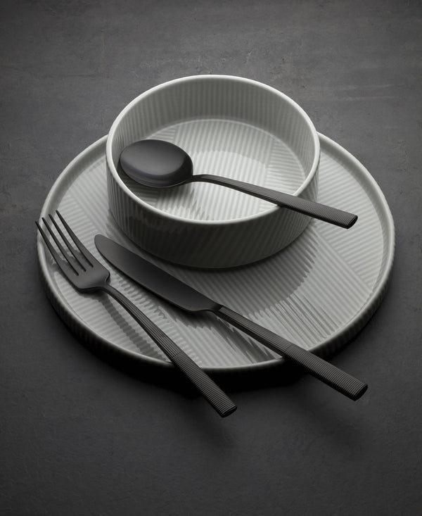 Lenox Modulus Zen Grooved Black Matte 18/10 Stainless Steel Flatware Set for Four 898324
