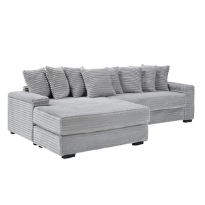 English Elm 111.4 Luxurious Corduroy Sofa for Living Room & Bedroom with 8 Plush Pillows, Solid Wood Frame, 500lb Capacity Gray W1658S00164