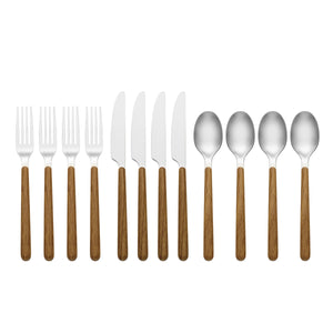 Lenox 24 Seven Stainless Mirror Polish Faux Wood Handle 12 Piece Flatware Set Indoor Outdoor 898350