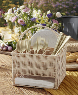 Lenox 24 Seven Natural Rattan Flatware Caddy Handcrafted Organizer for Indoor Outdoor Tables 898352
