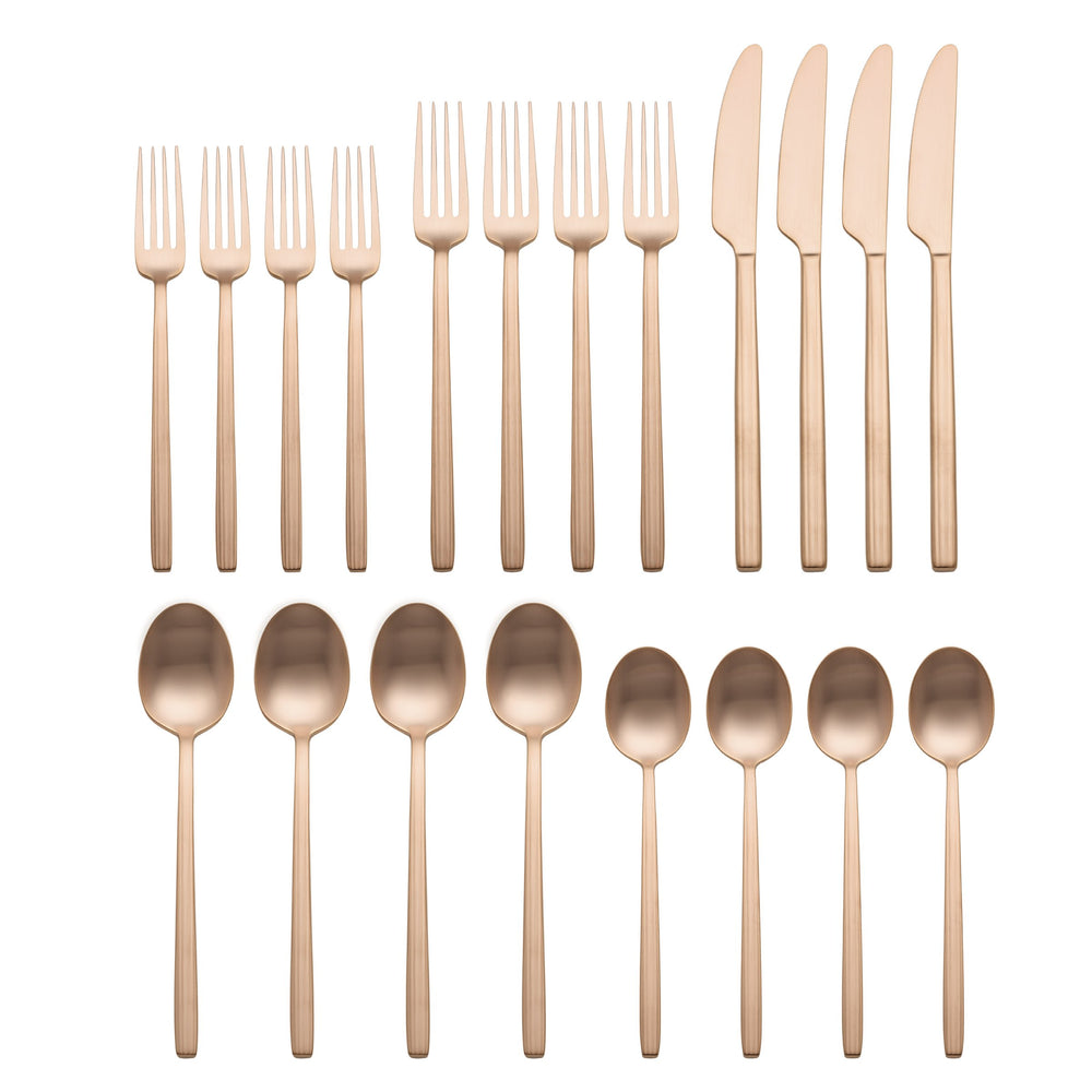 Lenox Dean 20 Piece Stainless Steel Flatware Set with Satin Finish for Modern Dining Tables and Everyday Use Rose Gold 898358
