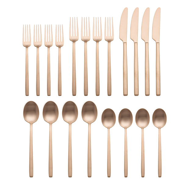 Lenox Dean 20 Piece Stainless Steel Flatware Set with Satin Finish for Modern Dining Tables and Everyday Use Rose Gold 898358