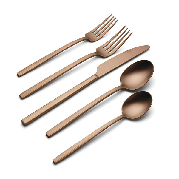 Lenox Dean 20 Piece Stainless Steel Flatware Set with Satin Finish for Modern Dining Tables and Everyday Use Rose Gold 898358