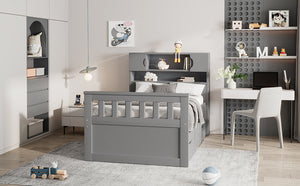 English Elm Twin Captain Platform Bed Frame with Built-In Bookcase, Four Drawers & Slat Support for Storage Gray GX001828AAE