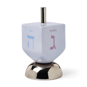 Lenox Oak Street Porcelain Dreidel with Hebrew Characters and Silver Festive Accents 898392