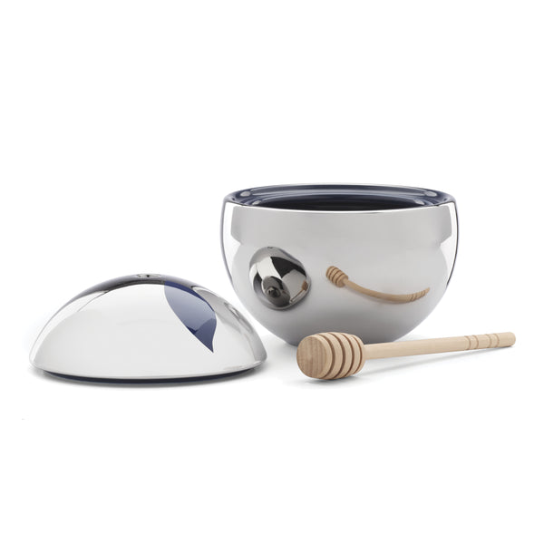 Lenox Oak Street Glazed Porcelain Honey Pot with Silver Accents for Holiday Entertaining 898393