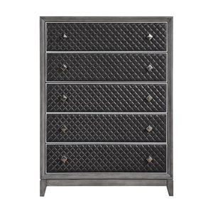 English Elm Modern Five Drawer Chest with Diamond Faux Leather Fronts and Birch Veneer Bedroom Storage B011P186574