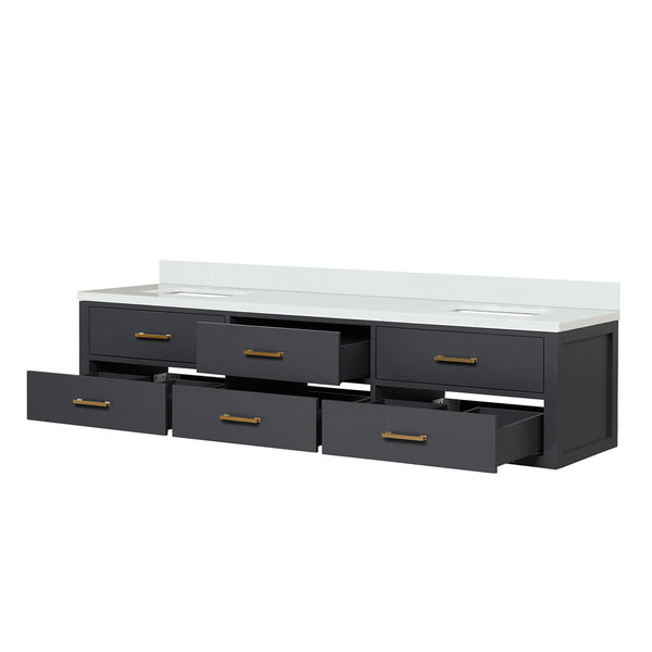 English Elm Black Double Bath Vanity - 80" W Elegant Design With Cultured Marble Top & Ample Storage Space B2731P258096