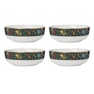 Lenox Nutcracker Ballet Porcelain Bowls Set of 4 Festive Holiday Soldier Motif Dinnerware 898403