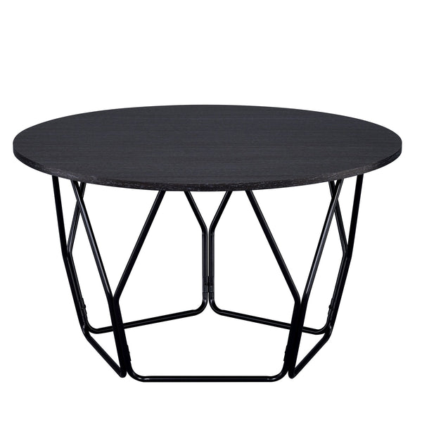 English Elm Espresso Drum Coffee Table with Open Metal Base and Round Top, 32.5" Stylish Accent Table B062P186446