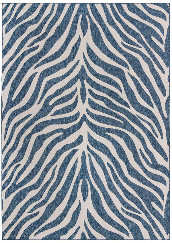 Unique Loom Outdoor Safari Tsavo Machine Made Animal Print Rug Blue, Ivory 10' 0" x 14' 1"