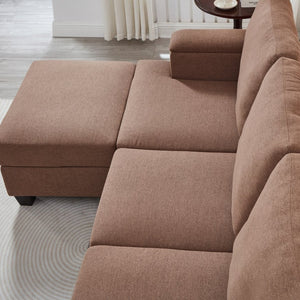 English Elm 86" Linen Sectional Sofa with Storage Ottoman Reversible Chaise for Small Spaces W1669S00036