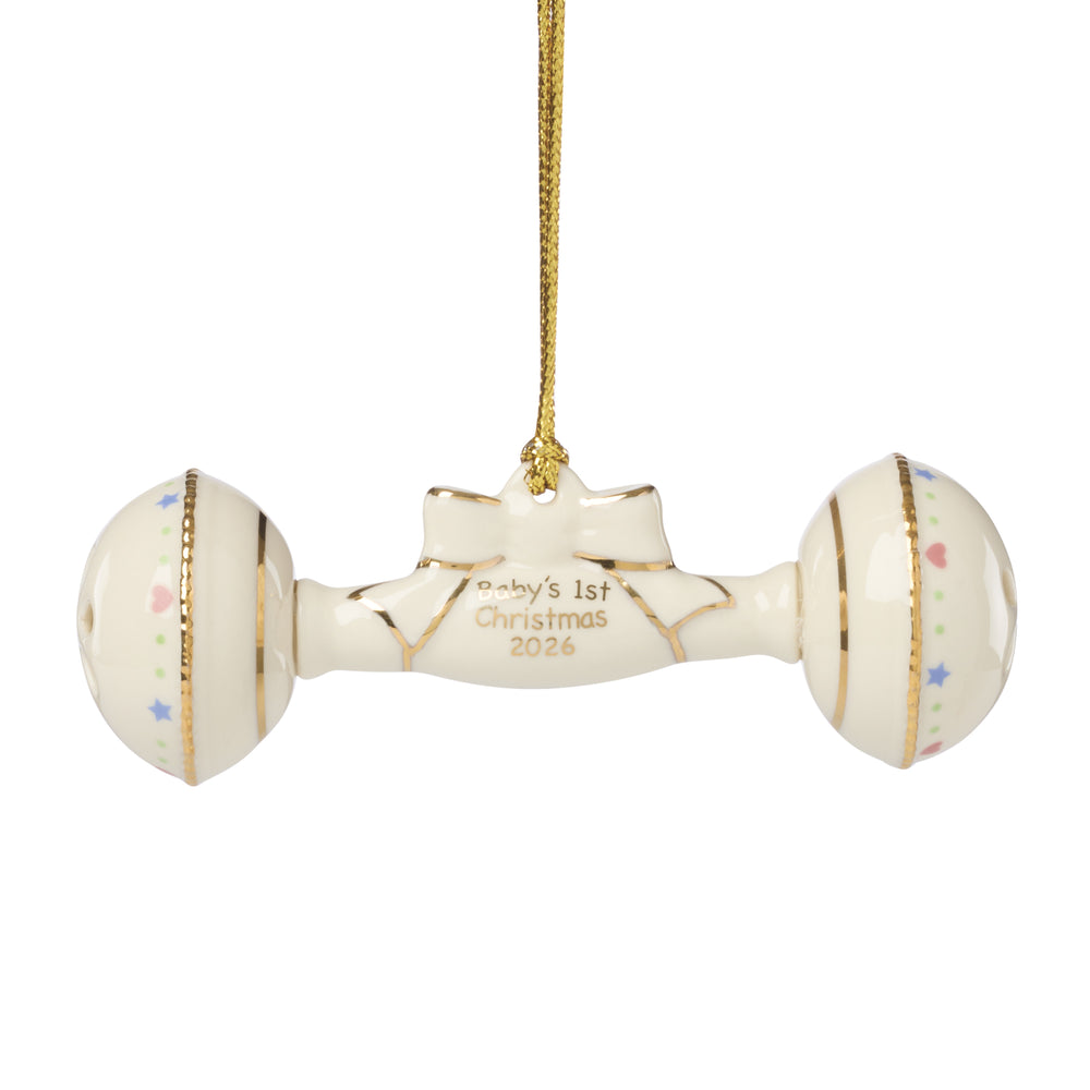 Lenox 2026 Baby's First Christmas Keepsake Rattle Ornament Gold Inscription Dated Collectible 898583