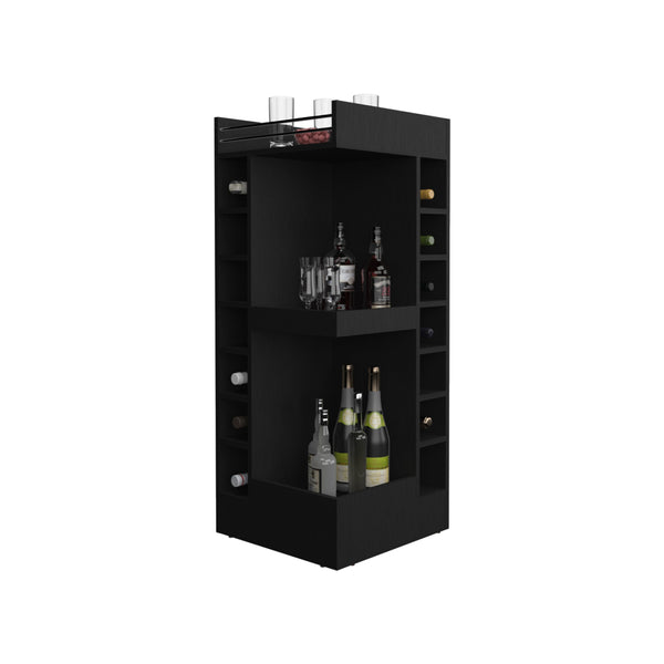 English Elm Lyman Corner Bar Cabinet 46" Tall with 14 Bottle Cubbies, 3-Tier Storage, Open Shelves, Modern Finish Black 32.2 L x 59 W x 12 H B070P254769