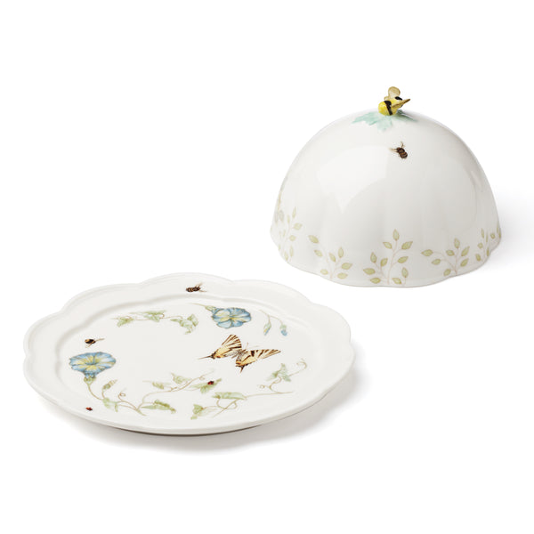 Lenox Butterfly Meadow Porcelain Beehive Butter Dish with Botanical and Floral Painted Detail 898630