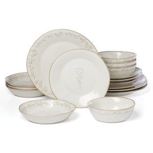 Lenox Homespun Stoneware Dinnerware Set with Thistle Relief Glaze for Rustic Farmhouse Table Style 16-Piece 898636