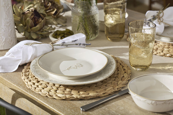 Lenox Homespun Stoneware Dinnerware Set with Thistle Relief Glaze for Rustic Farmhouse Table Style 16-Piece 898636