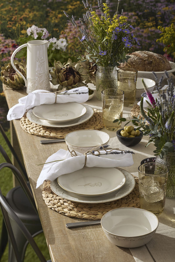 Lenox Homespun Stoneware Dinnerware Set with Thistle Relief Glaze for Rustic Farmhouse Table Style 16-Piece 898636