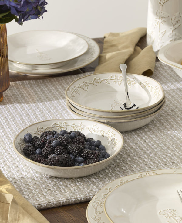 Lenox Homespun Stoneware Dinnerware Set with Thistle Relief Glaze for Rustic Farmhouse Table Style 16-Piece 898636