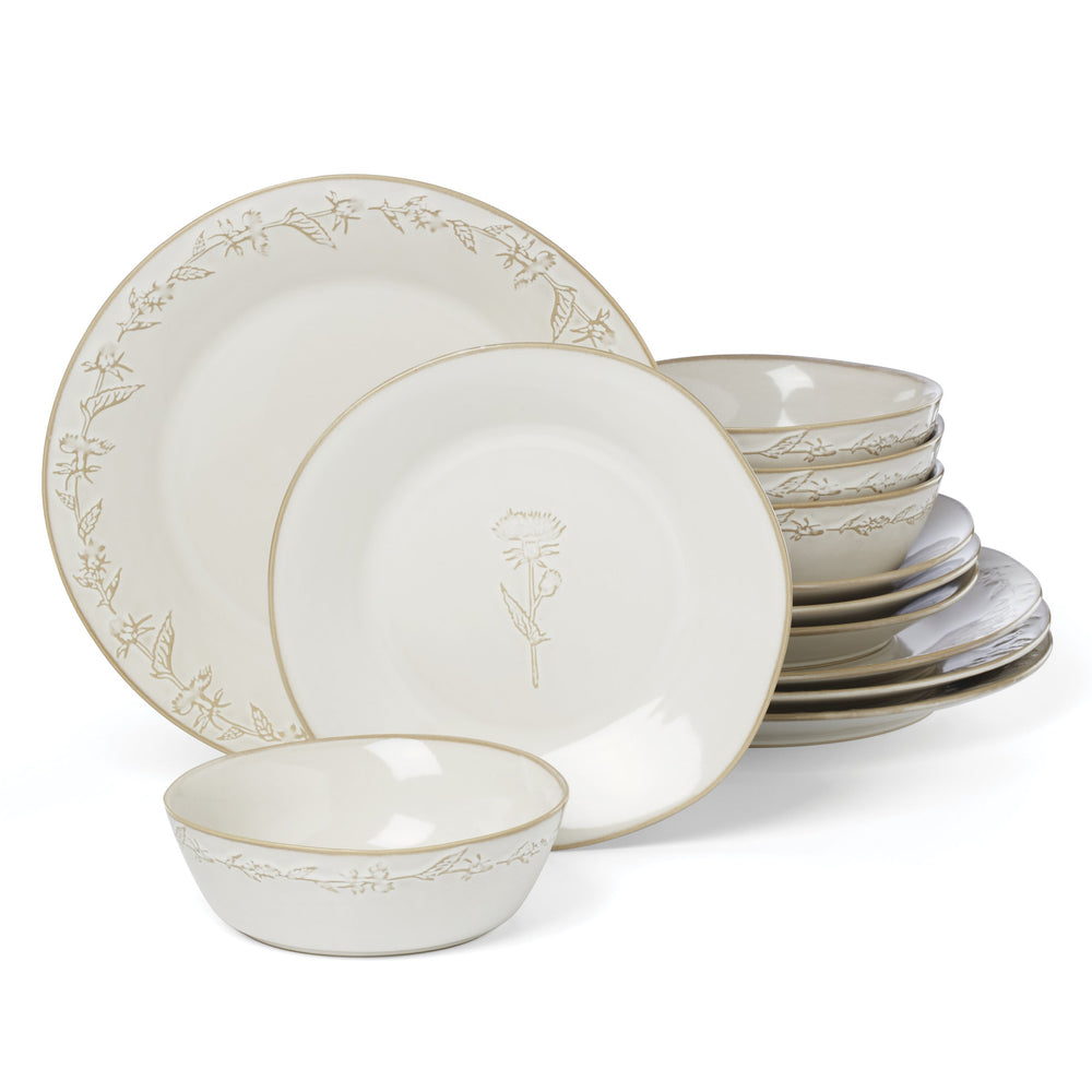 Lenox Homespun Stoneware Dinnerware Set with Thistle Relief Glaze for Rustic Farmhouse Table Style 12-Piece 898637