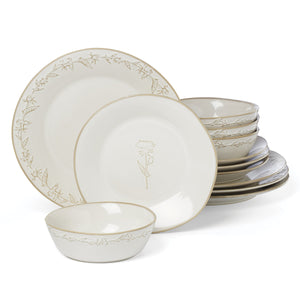 Lenox Homespun Stoneware Dinnerware Set with Thistle Relief Glaze for Rustic Farmhouse Table Style 12-Piece 898637