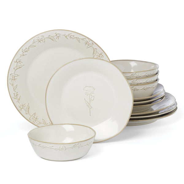 Lenox Homespun Stoneware Dinnerware Set with Thistle Relief Glaze for Rustic Farmhouse Table Style 12-Piece 898637