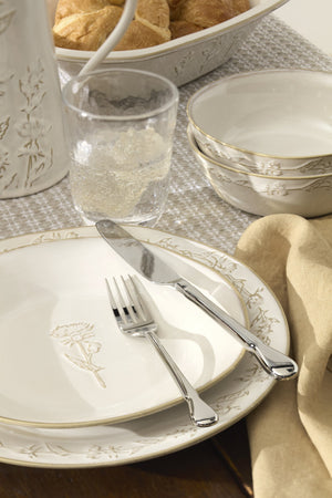 Lenox Homespun Stoneware Dinnerware Set with Thistle Relief Glaze for Rustic Farmhouse Table Style 12-Piece 898637