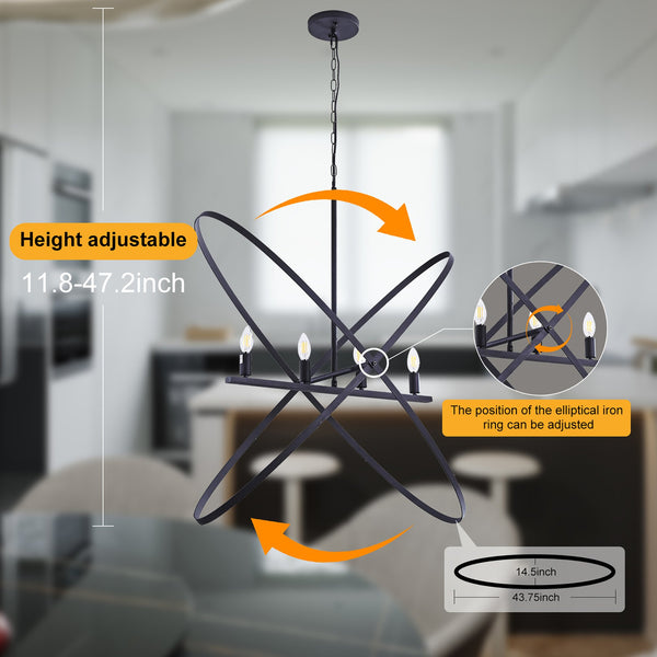 English Elm 29"L Atom 4-Light Matte Black & Brass LED Pendant—Orb Art Fixture, Dimmable, Eco-Friendly Lighting B072P220164