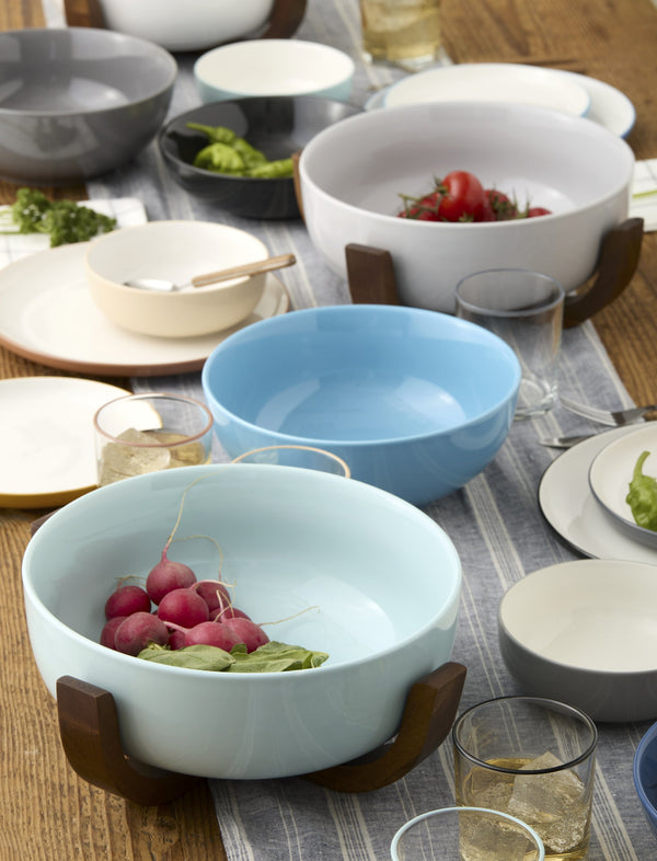 Lenox 24 Seven Colors Porcelain Nesting Bowl Set with Ombre Gradient and Wooden Trivet Stand Pumice 898656