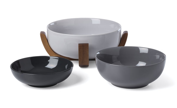 Lenox 24 Seven Colors Porcelain Nesting Bowl Set with Ombre Gradient and Wooden Trivet Stand Pumice 898656