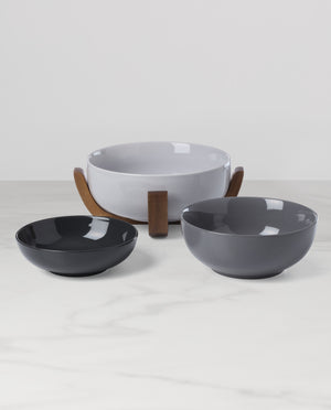 Lenox 24 Seven Colors Porcelain Nesting Bowl Set with Ombre Gradient and Wooden Trivet Stand Pumice 898656