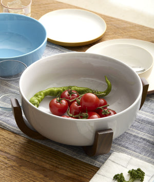 Lenox 24 Seven Colors Porcelain Nesting Bowl Set with Ombre Gradient and Wooden Trivet Stand Pumice 898656