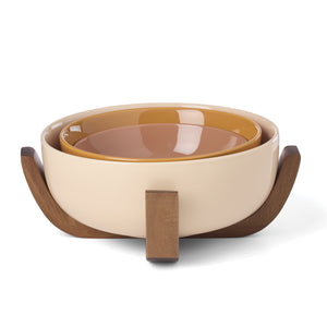 Lenox 24 Seven Colors Porcelain Nesting Bowl Set with Ombre Gradient and Wooden Trivet Stand Sunbaked 898657