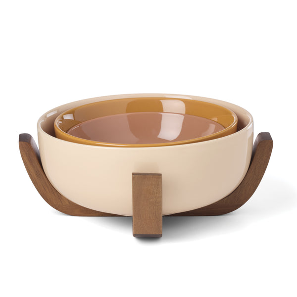 Lenox 24 Seven Colors Porcelain Nesting Bowl Set with Ombre Gradient and Wooden Trivet Stand Sunbaked 898657