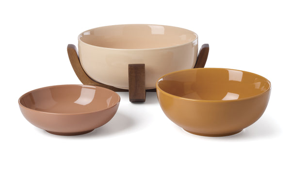 Lenox 24 Seven Colors Porcelain Nesting Bowl Set with Ombre Gradient and Wooden Trivet Stand Sunbaked 898657
