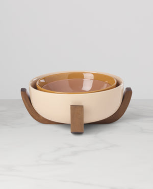 Lenox 24 Seven Colors Porcelain Nesting Bowl Set with Ombre Gradient and Wooden Trivet Stand Sunbaked 898657