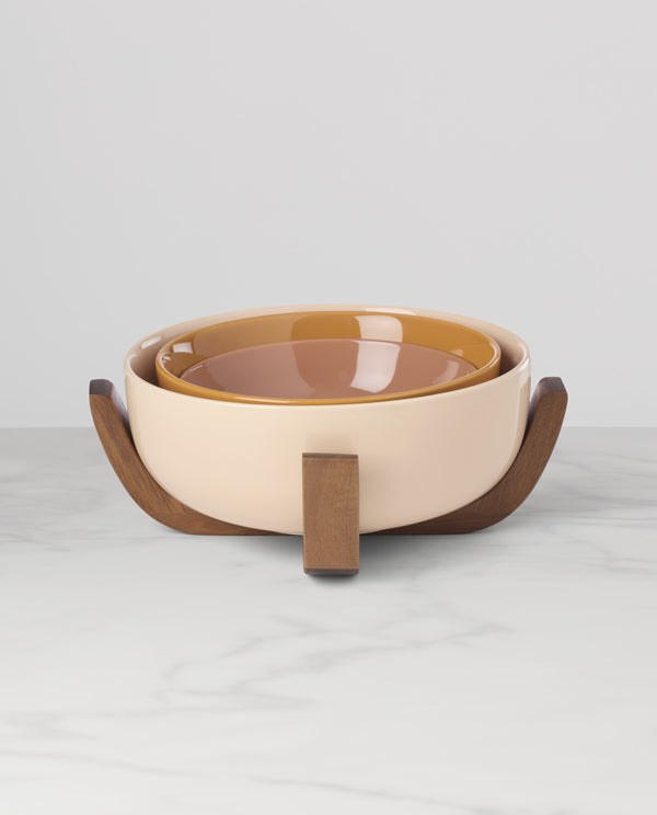 Lenox 24 Seven Colors Porcelain Nesting Bowl Set with Ombre Gradient and Wooden Trivet Stand Sunbaked 898657