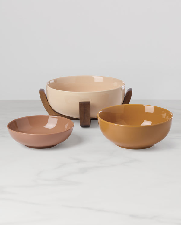 Lenox 24 Seven Colors Porcelain Nesting Bowl Set with Ombre Gradient and Wooden Trivet Stand Sunbaked 898657