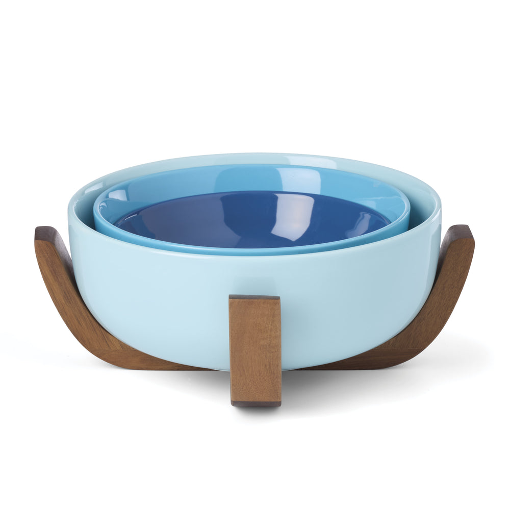 Lenox 24 Seven Colors Porcelain Nesting Bowl Set with Ombre Gradient and Wooden Trivet Stand Turquoise 898658