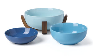 Lenox 24 Seven Colors Porcelain Nesting Bowl Set with Ombre Gradient and Wooden Trivet Stand Turquoise 898658