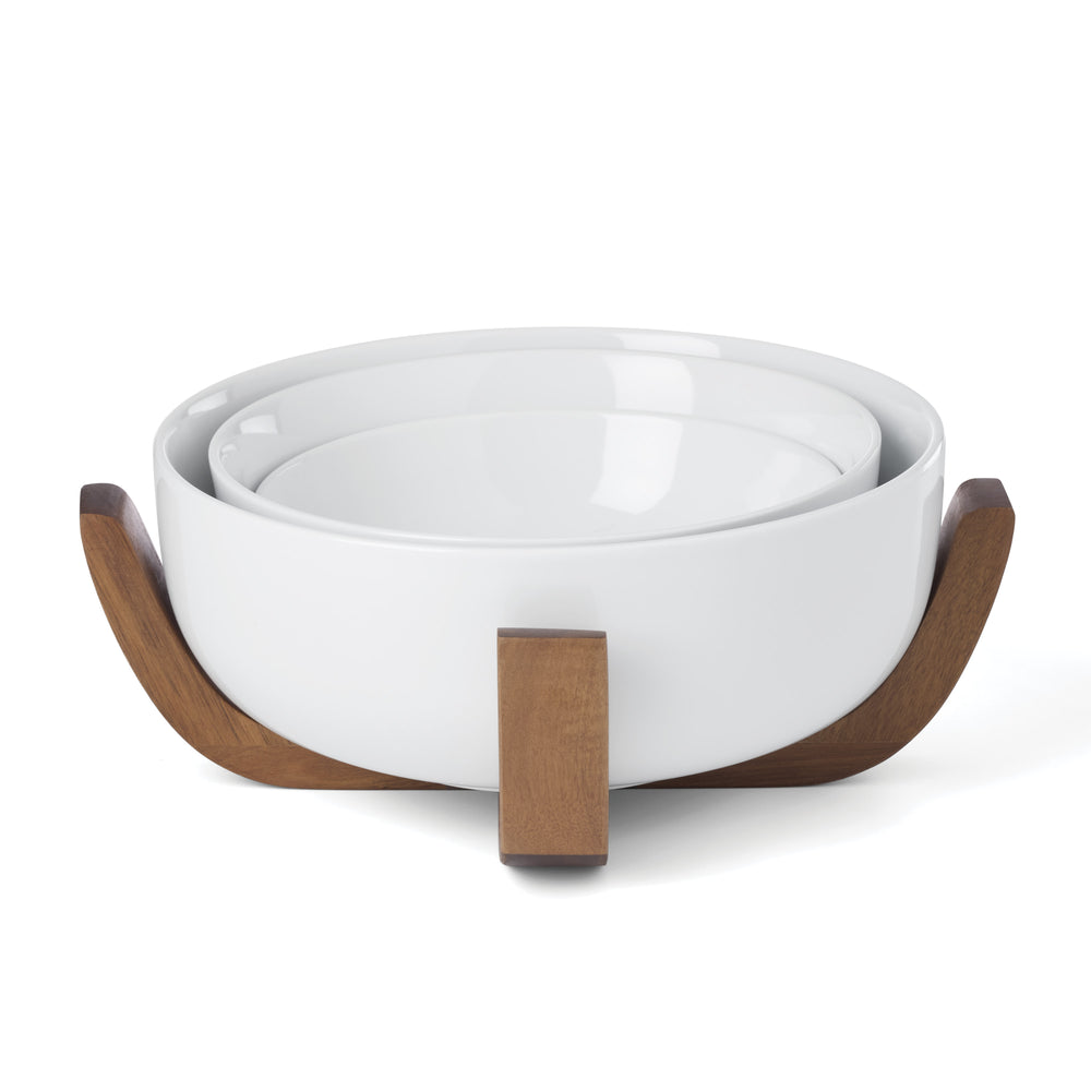 Lenox 24 Seven Porcelain Nesting Bowl Set with Sculptural Wood Stand for Elegant Dining 898659